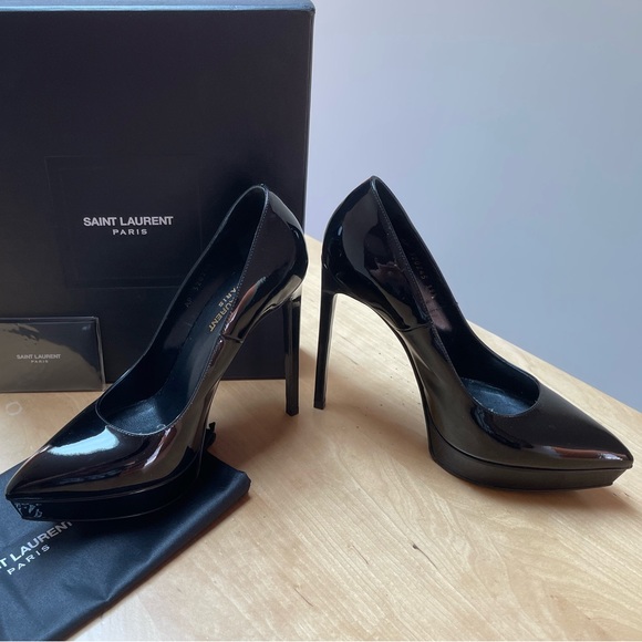 SAINT LAURENT classic Vitello Vernice  patent leather platform pumps sz 9 - Picture 2 of 7